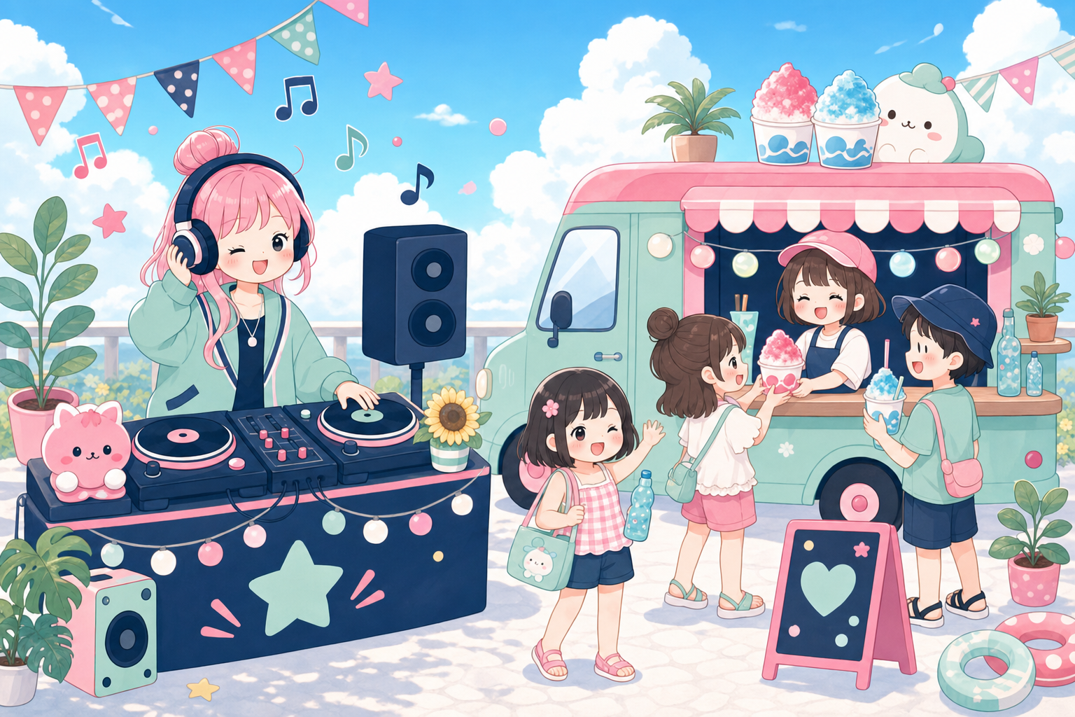 サミマDJとキッチンカーのイメージイラスト
