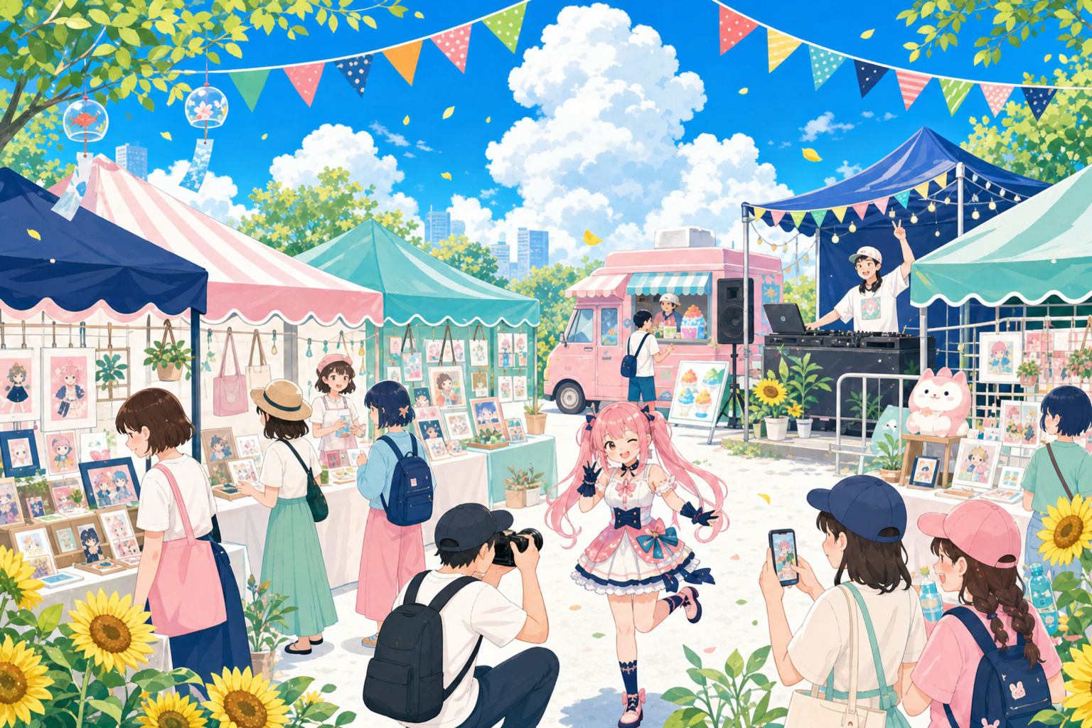 キッチンカーを含む会場のイメージイラスト